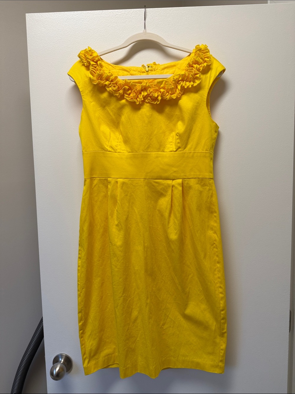 London Times Bright Yellow Ruffled Neck Sheath Dress